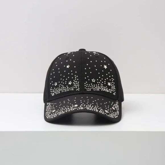 NWT One size fit  denim baseball cap with studs and stars - Picture 3 of 4